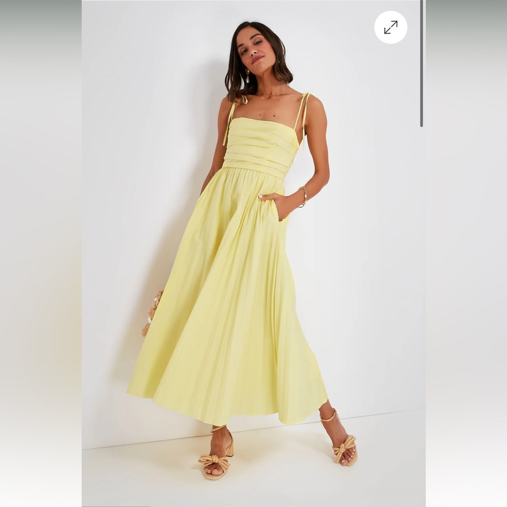 Jonathan Simkhai Yellow Pleated Midi Dress with Bow Tie Straps
